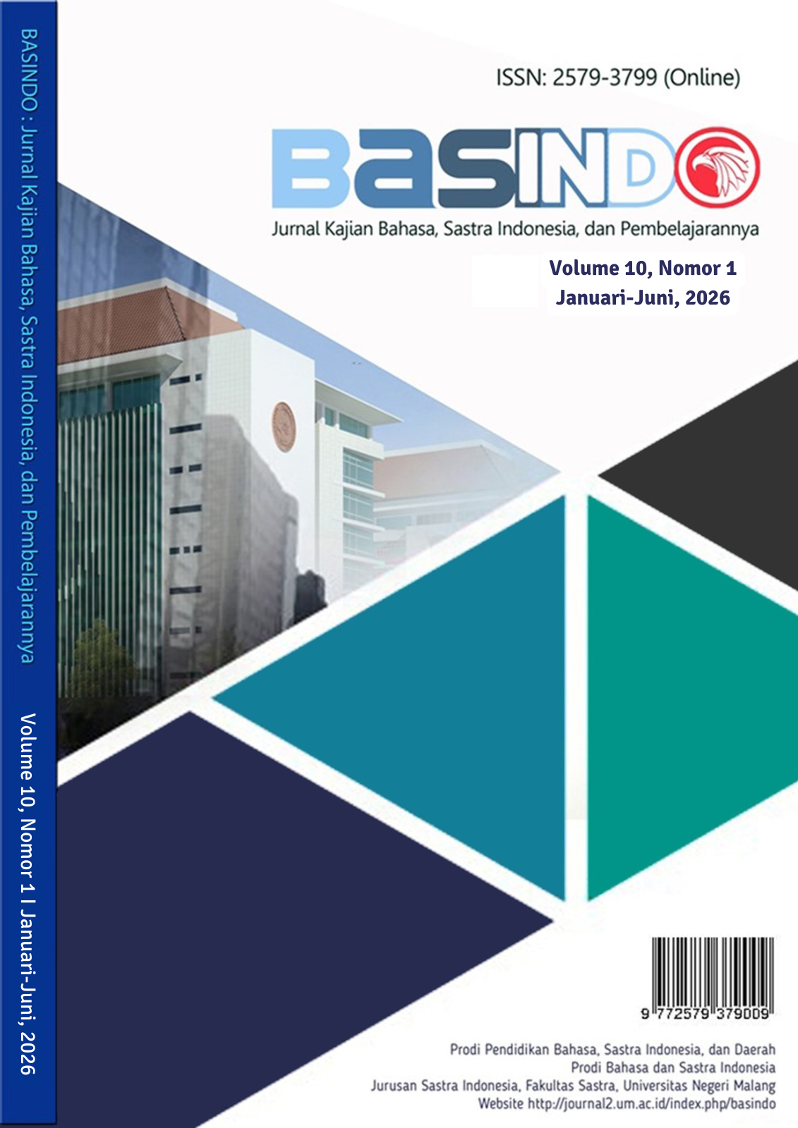 					View Vol. 10 No. 1 (2026): Basindo: Jurnal Kajian Bahasa, Sastra Indonesia, dan Pembelajarannya
				